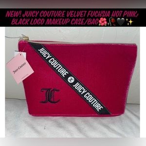 New! Juicy Couture Velvet Fuchsia Hot Pink/Black Logo Makeup Case/Bag🌺🥀🖤✨